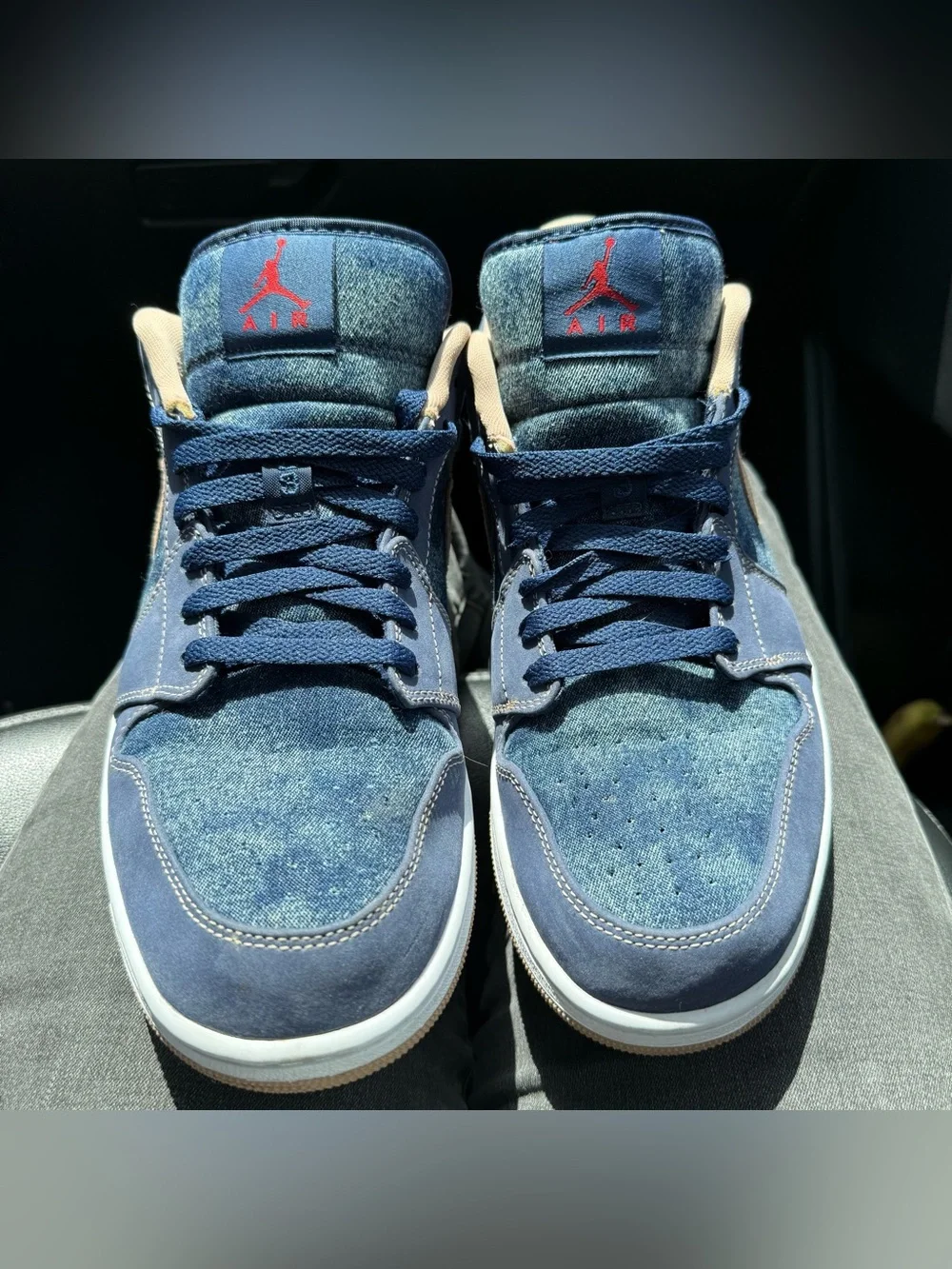 Air Jordan Low Top Sneakers in Denim Blue and tan suede size 11.5